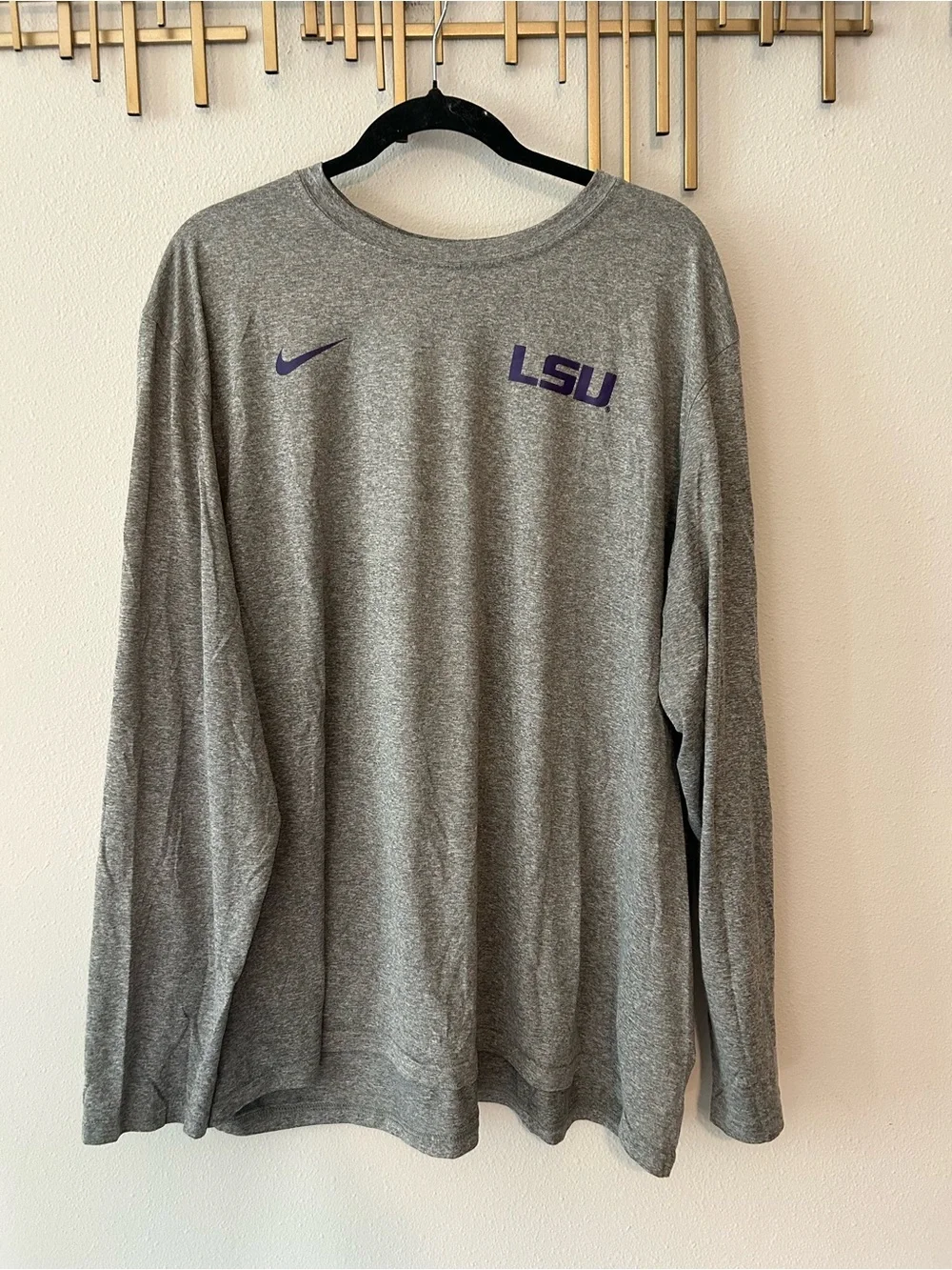 Nike Gray Long-Sleeve Tee with Purple LSU and Swoosh